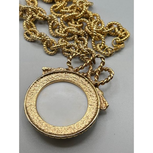 Vintage Clock Necklace Ceramic Pendant Textured Chunky Chain Statement Jewelry - Picture 6 of 8